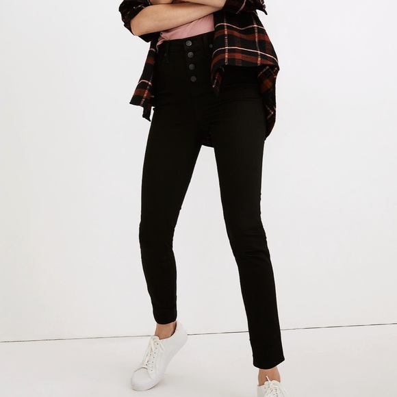 Madewell Denim - Madewell 9” Mid Rise Skinny Jeans Button Front Edition Black Frost